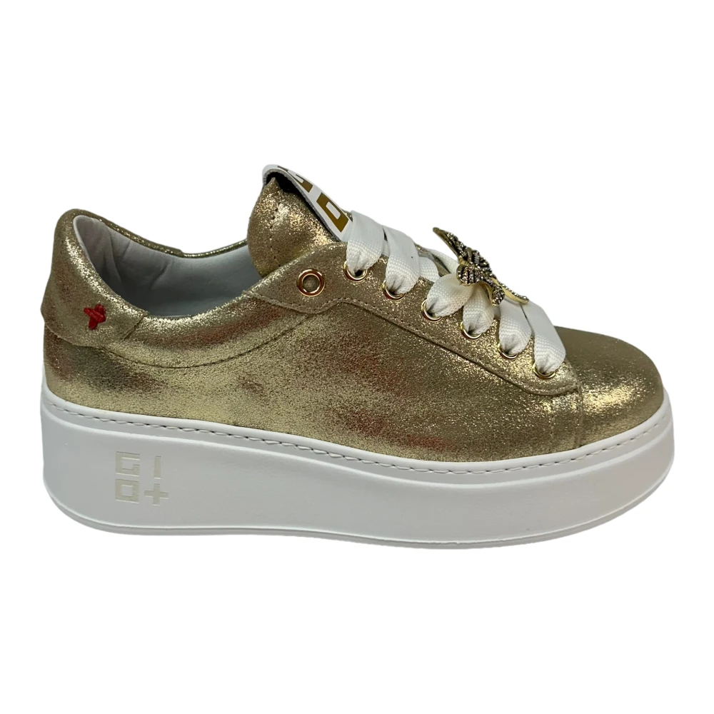 Gio+ Gelamineerde kalfsleren sneaker met verwijderbare accessoires Yellow Dames