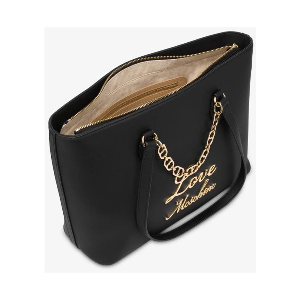 Love Moschino Trendy Heart Chain Shopper Tas Black Dames