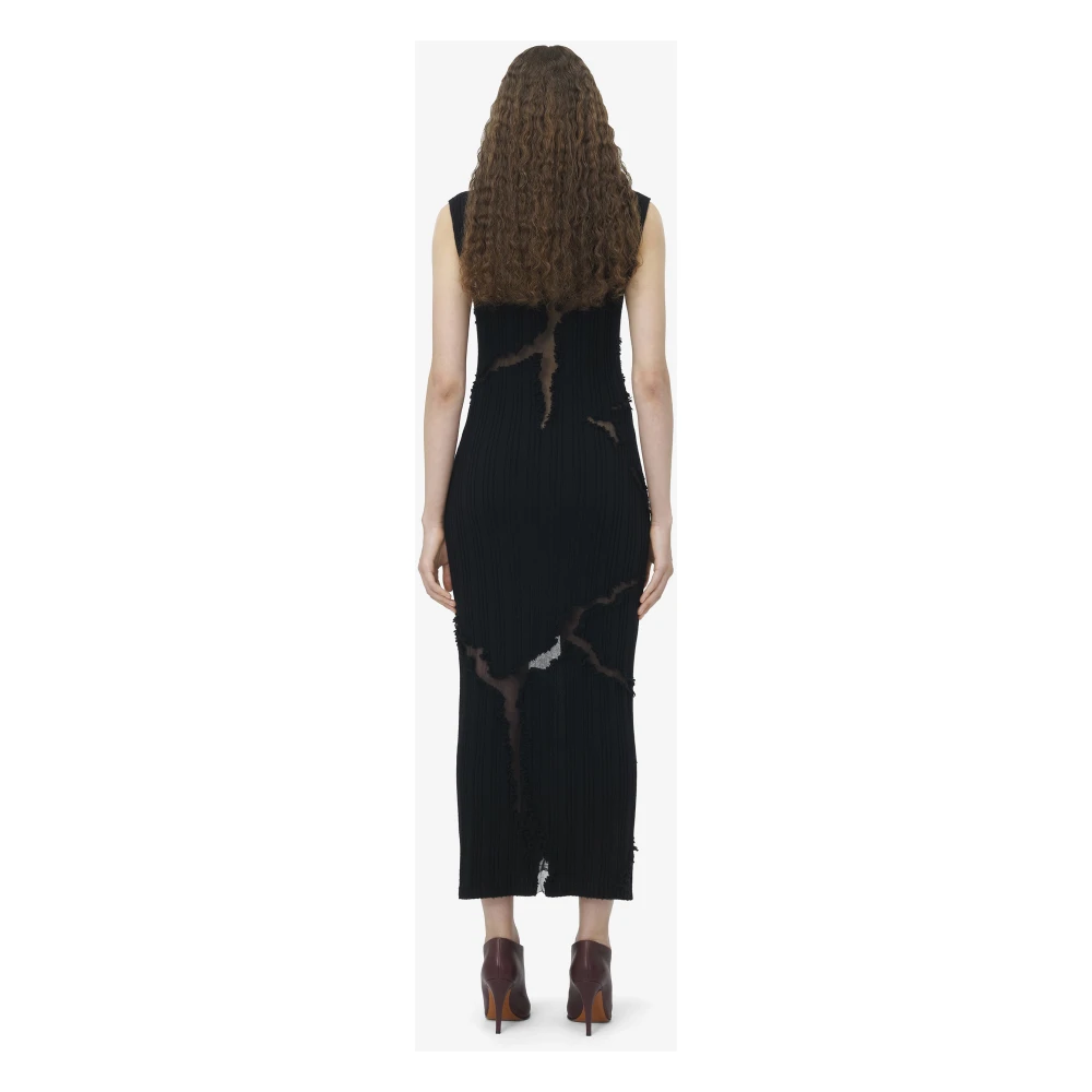 alexander mcqueen Zwarte Wollen Gebreide Midi Jurk Black Dames