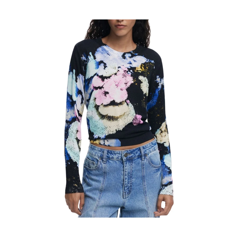 Desigual Women's Multicolor Round-Neck Knitwear, M, Black Linen Jumper