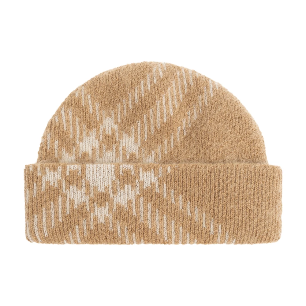 Burberry Men's Beige Check Mohair Wool Blend Beanie