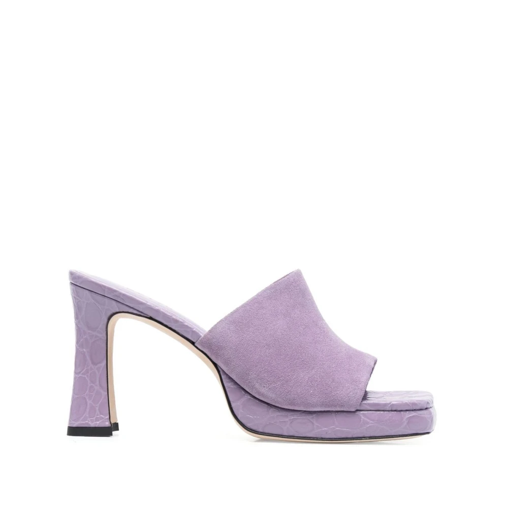 By Far Women's Lilac Suede Crocodile-Embossed Mules