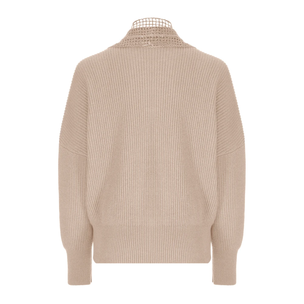 BRUNELLO CUCINELLI Luxe Cashmere Pullover met Afneembare Kraag Beige Dames