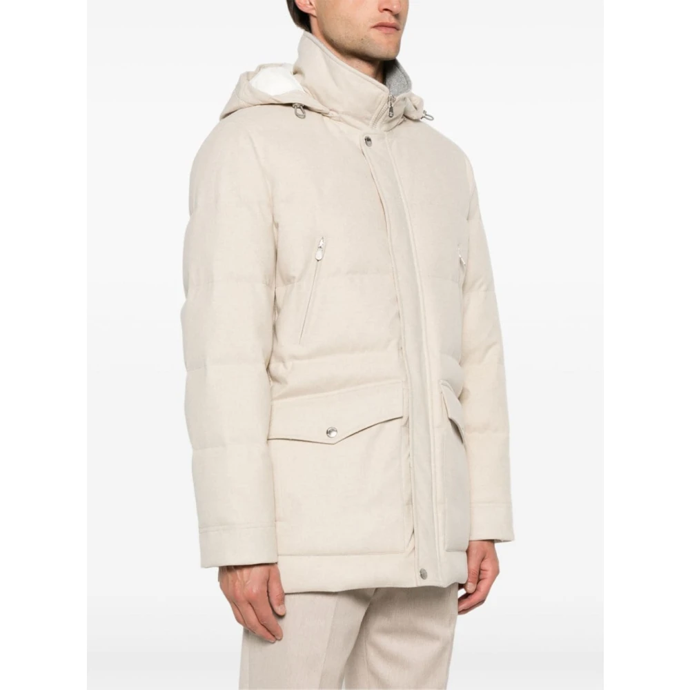 BRUNELLO CUCINELLI Beige Wollen Jas met Afneembare Capuchon Beige Heren