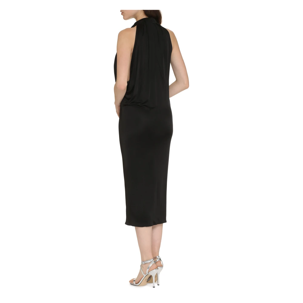 Versace Viscose Jurk met Gedrapeerd Voorpand Black Dames