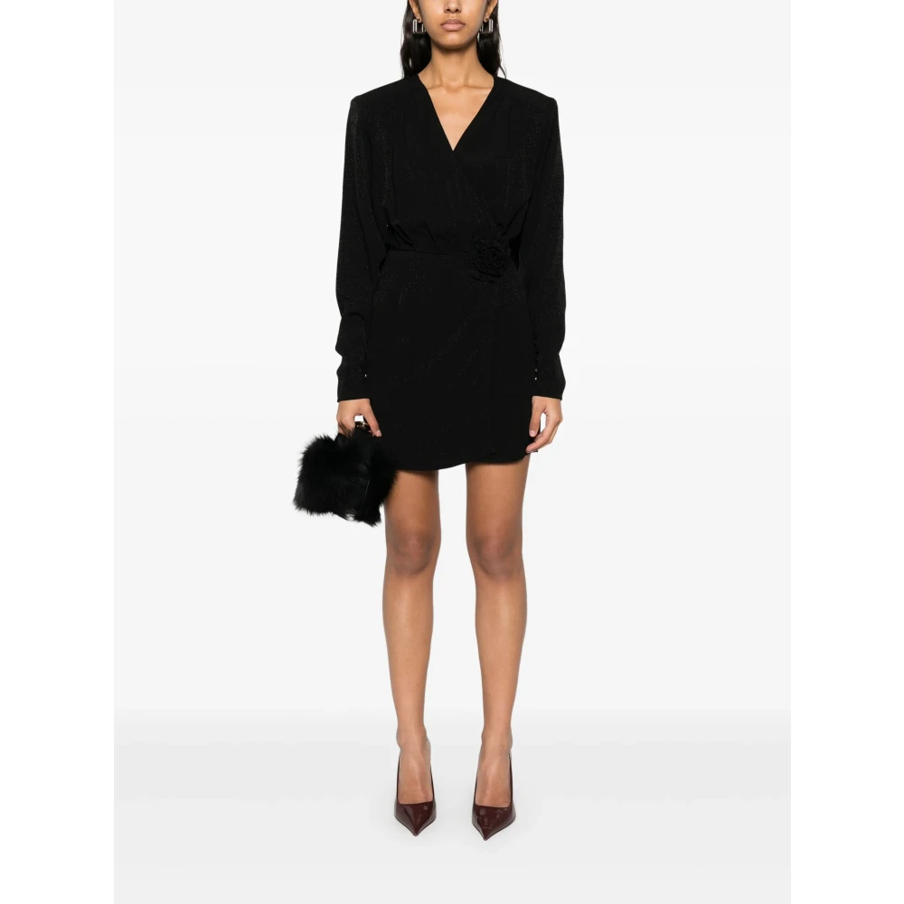 Rotate Birger Christensen Zwart Bloemendetail V-Hals Jurk Black Dames