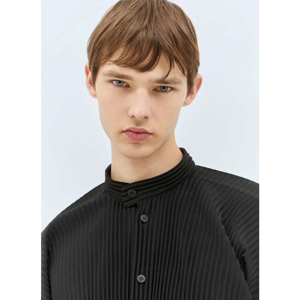 Issey Miyake Geplooide bandkraag overhemd Black Heren