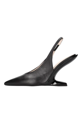 With Heel Leather Slingback Pump
