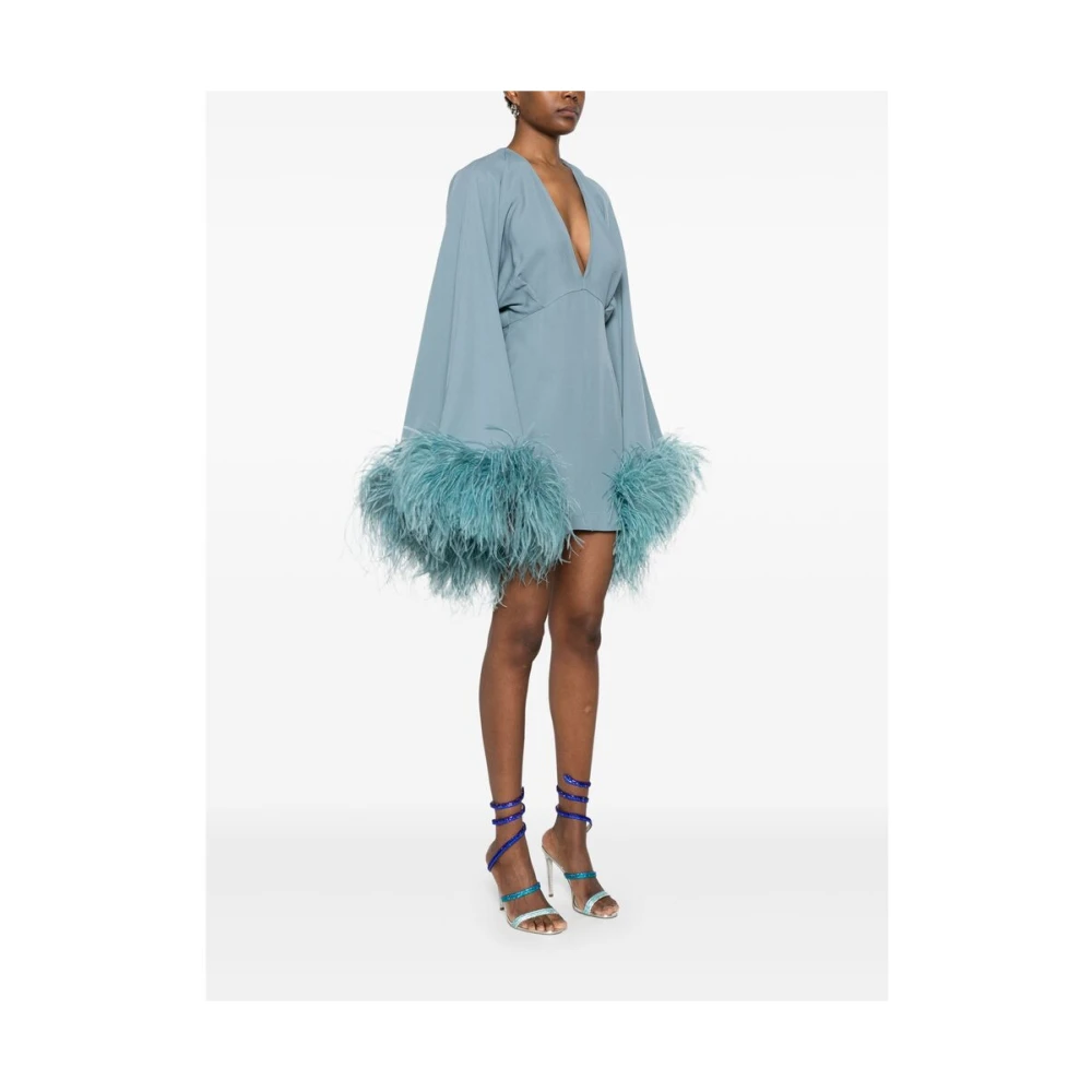 Taller Marmo Blauwe Crepe V-Hals Jurk met Veer Trim Blue Dames