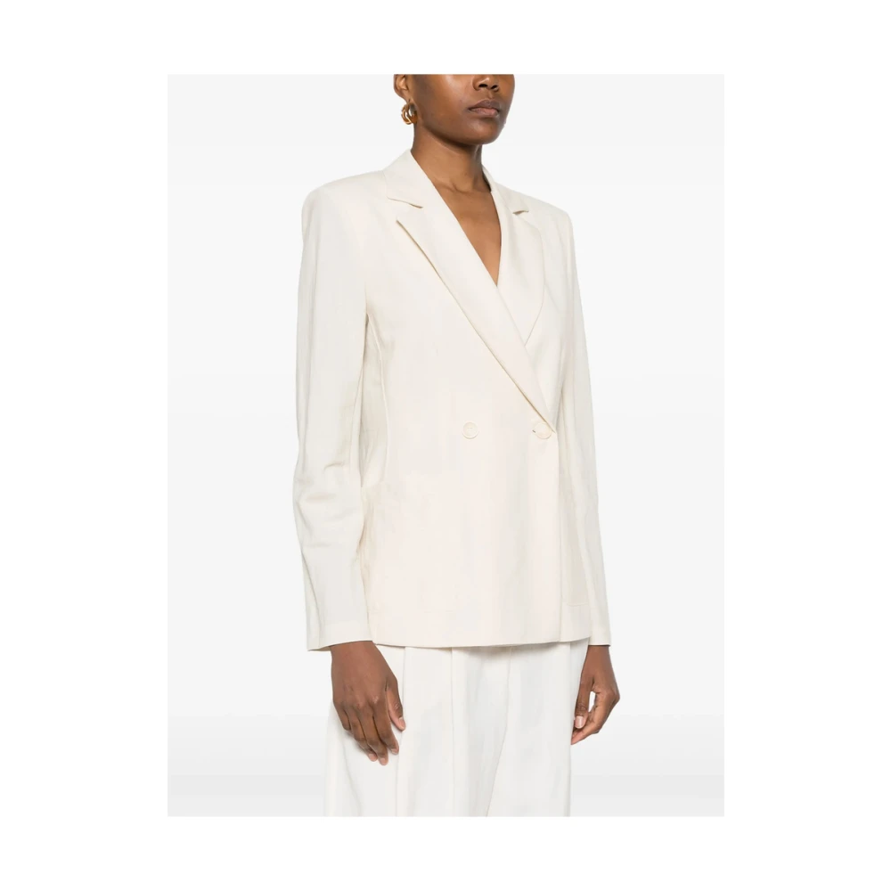 Harris Wharf London Beige Double-Breasted Jas met Zakken Beige Dames