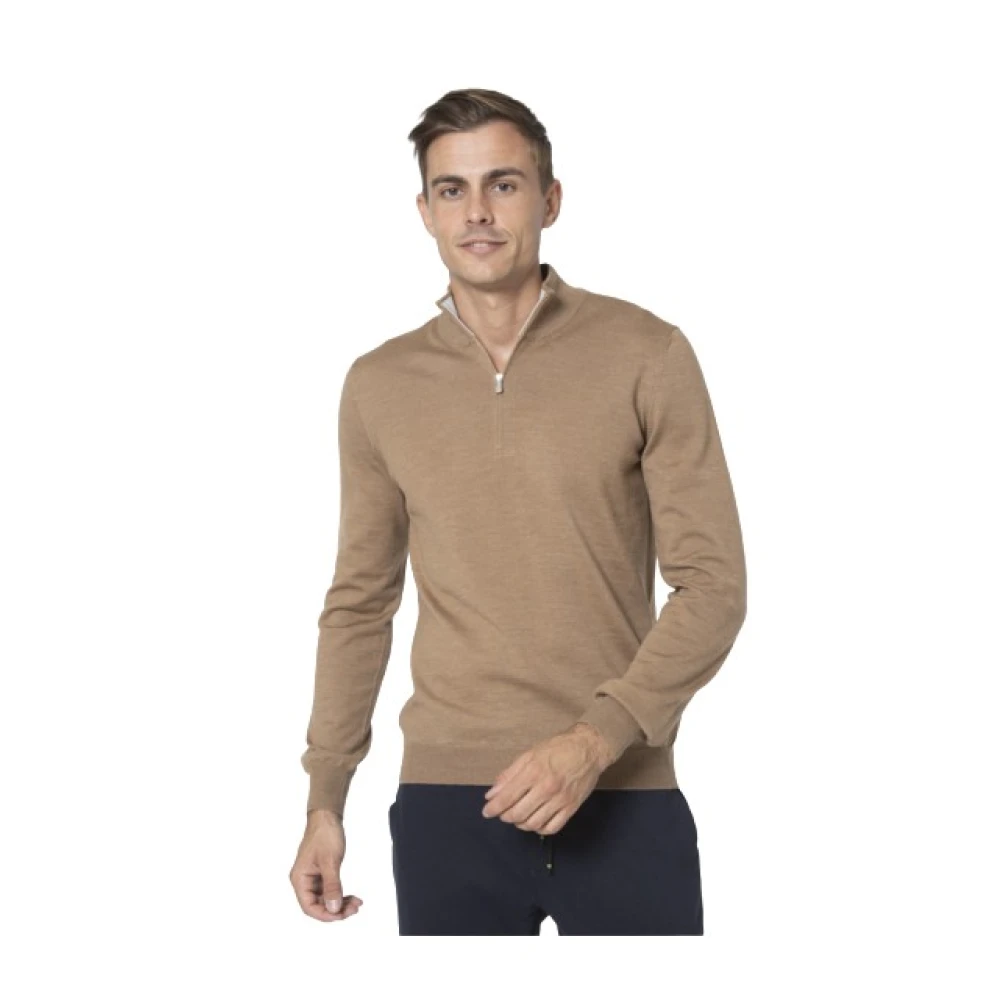 Gran Sasso Men's Beige Turtlenecks,, Light Brown Zippered Turtleneck 3XL