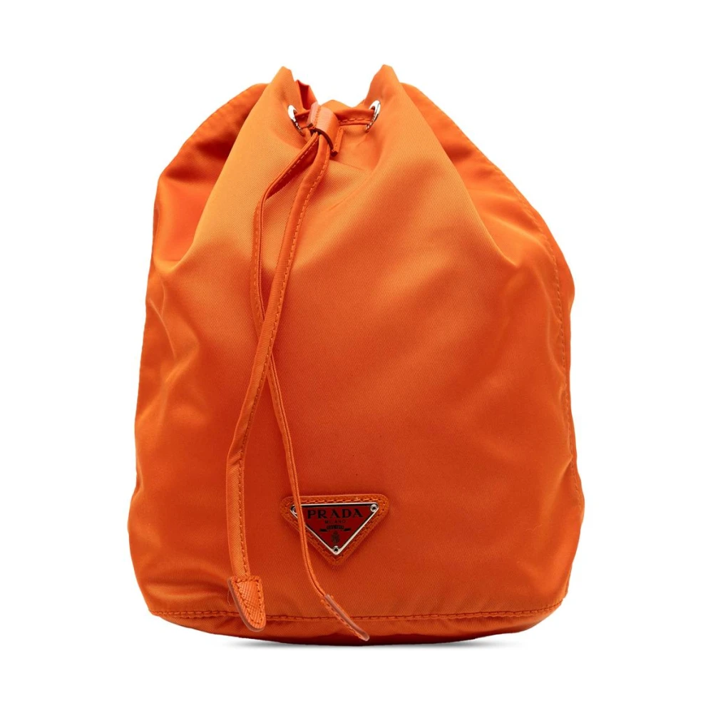 Prada Vintage Women's Orange Pre-Owned Drawstring Bucket Bag