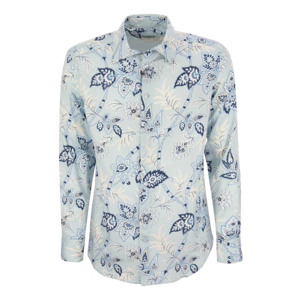 ETRO Jacquard Overhemd met Bloemenpatroon Blue Heren