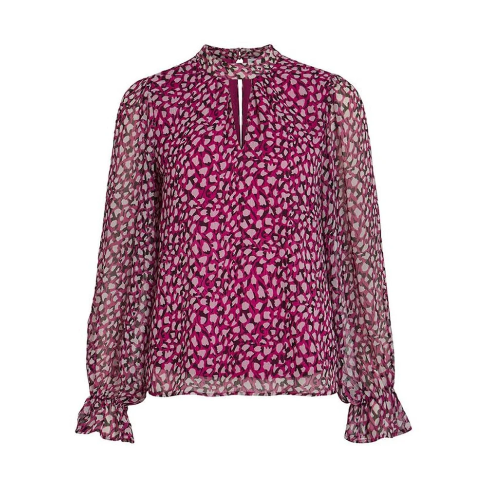 Vila Dierenprint Hoge Hals Blouse Vrouwen Pink Dames
