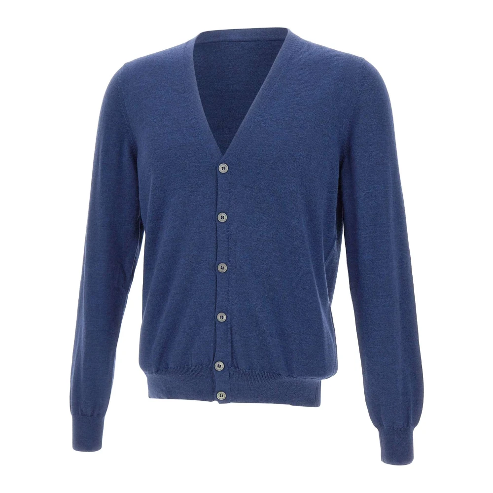 Gran Sasso Mannelijk Blauw Merino Wollen Cardigan