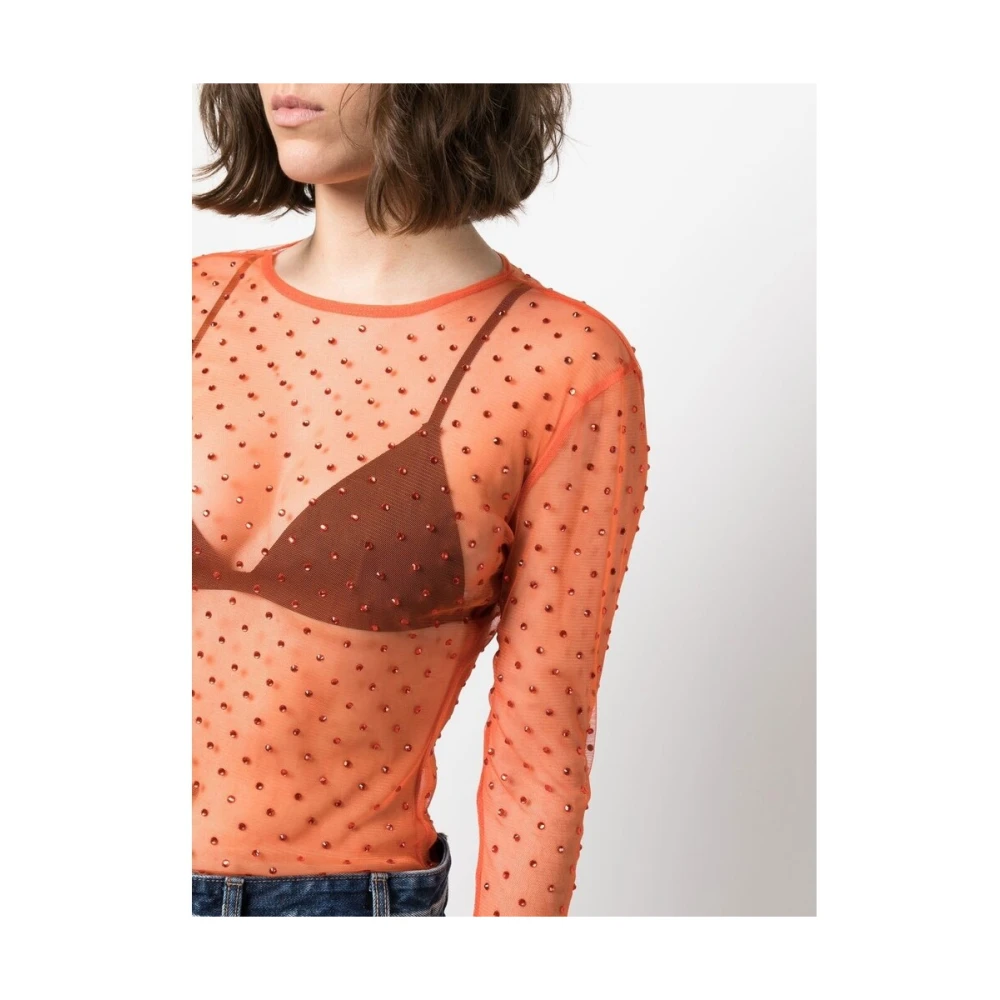 Siedrés Kristalversierde doorschijnende blouse Orange Dames