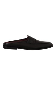 Black Leather Caiman Sandals Slides Slip Shoes