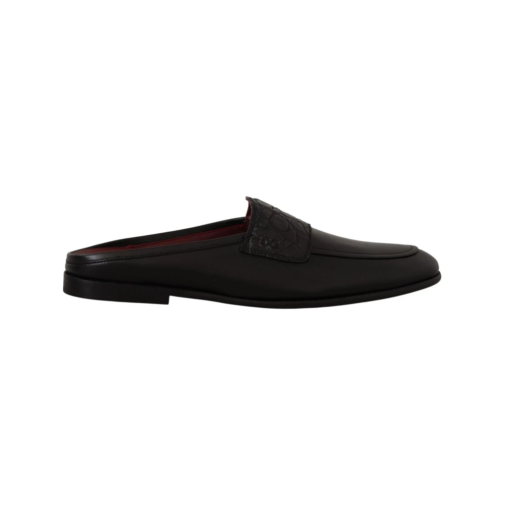Dolce & Gabbana Svarta Läder Caiman Sandaler Slides Slip Skor Black, Herr