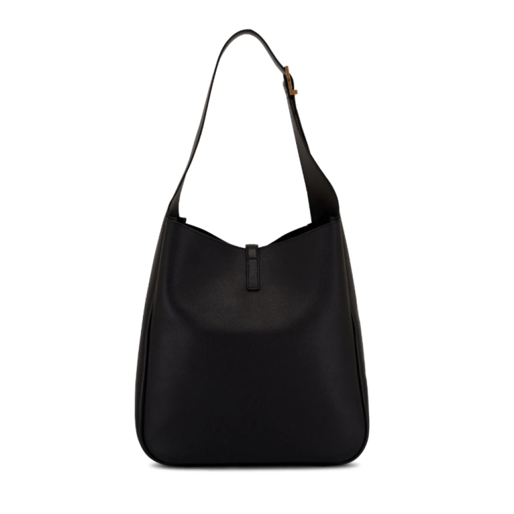 Saint Laurent Zwarte leren schoudertas met goudkleurig logo Black Dames
