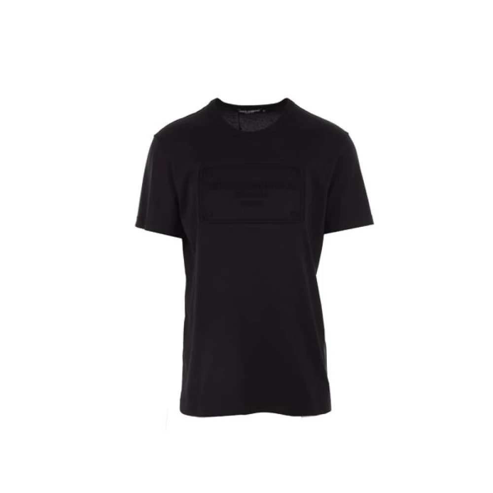 Dolce & Gabbana Zwarte Jersey Katoenen T-shirt met Ingelegd Logo Black Heren
