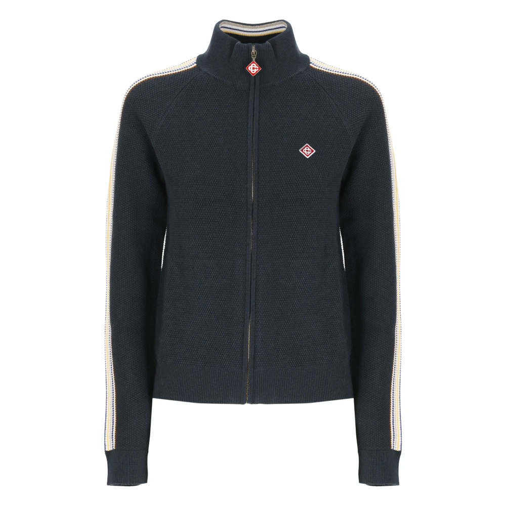Casablanca , Cardigans, Female, Blue, S, High-Collar Zip-Up Sweatshirt
