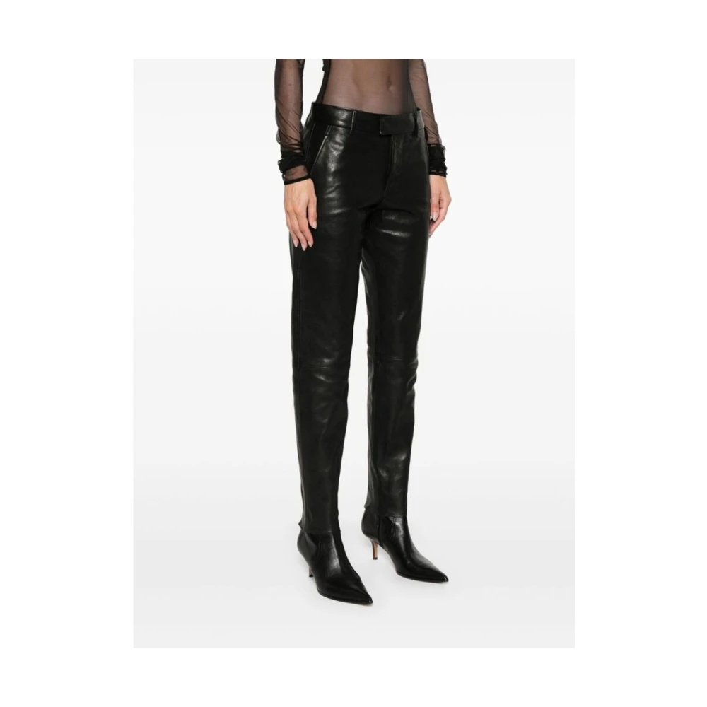 Ann Demeulemeester Zwarte Lamsskin Skinny Broek Black Dames