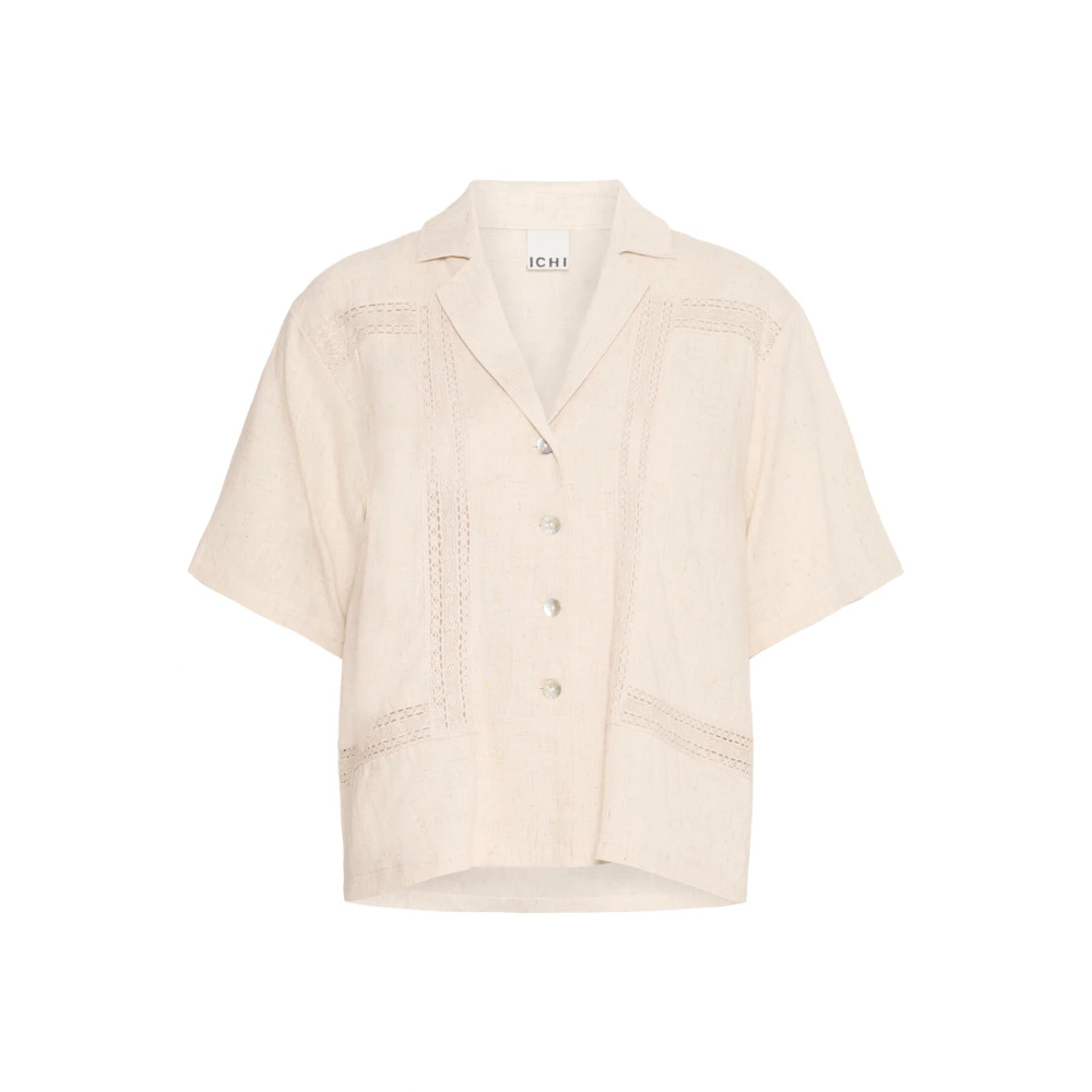 Ichi Elegante korte mouw geborduurde blouse Beige Dames