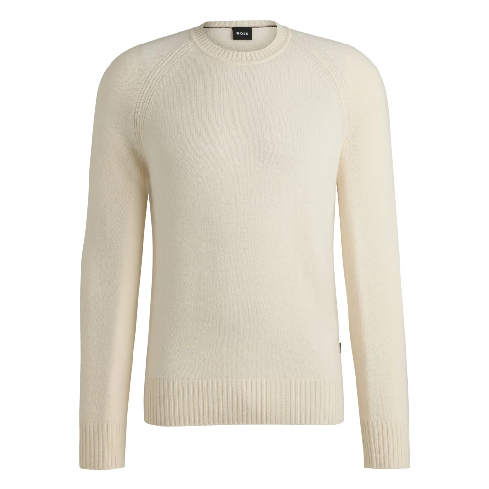 Hugo Boss Zachte Kasjmier Ronde Hals Trui White Heren