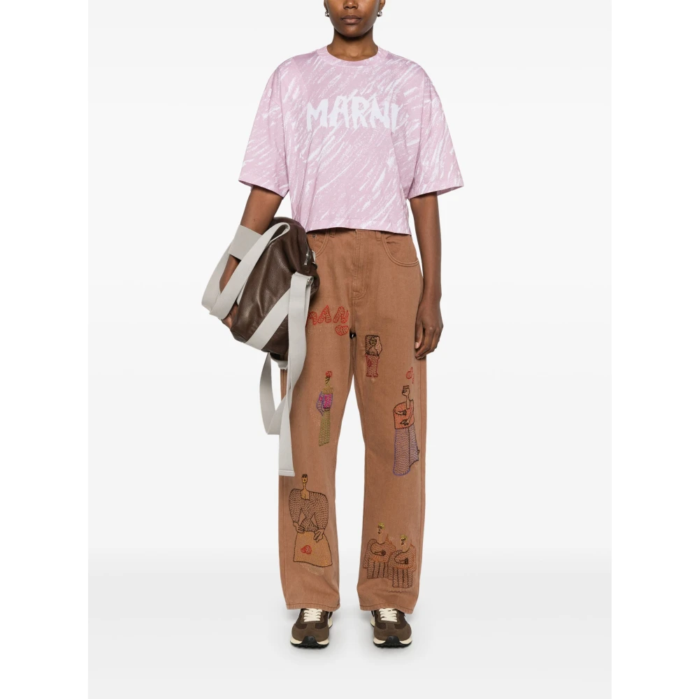 Marni Roze Scribble Logo T-shirt Pink Dames