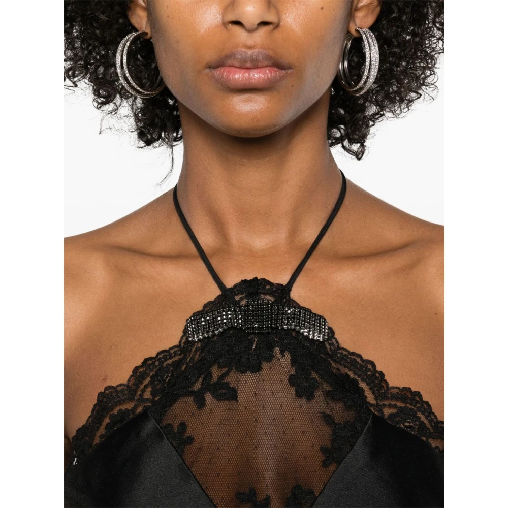 Self Portrait Zwarte Taffeta Minijurk met Kant Black Dames