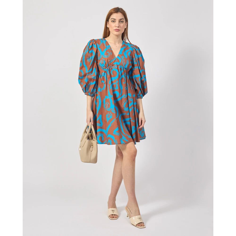 Silvian Heach Tribal Print V-Hals Jurk met Wijd Uitlopende Rok Multicolor Dames