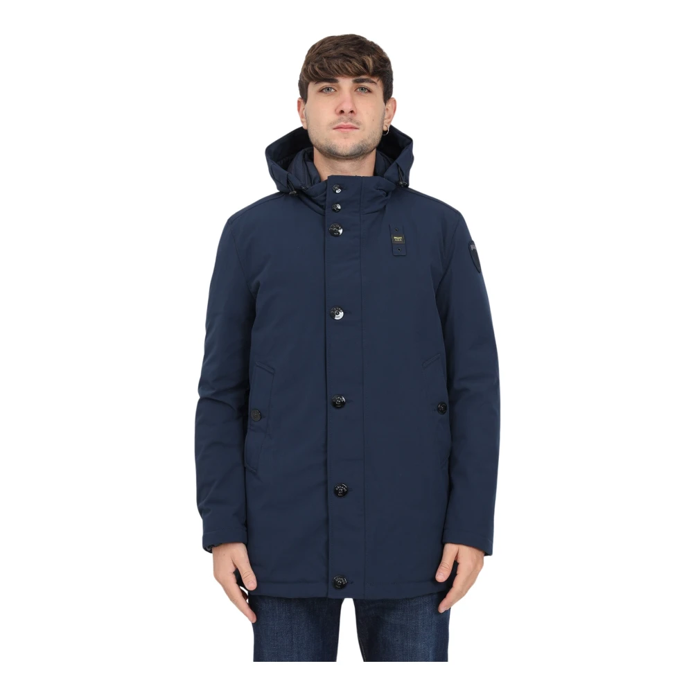 Lange Neopreen Parka Met Afneembare Capuchon | Blauer | Winterjassen ...