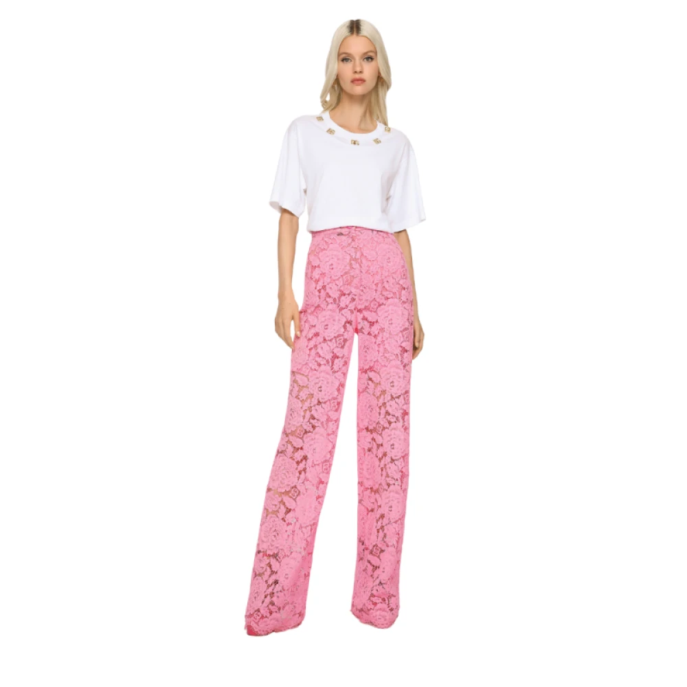 Dolce & Gabbana Flare Broek met Bloemenkant Pink Dames