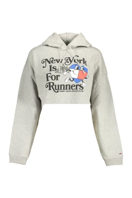 Grå Hoodie Långärmad Broderad Tryck