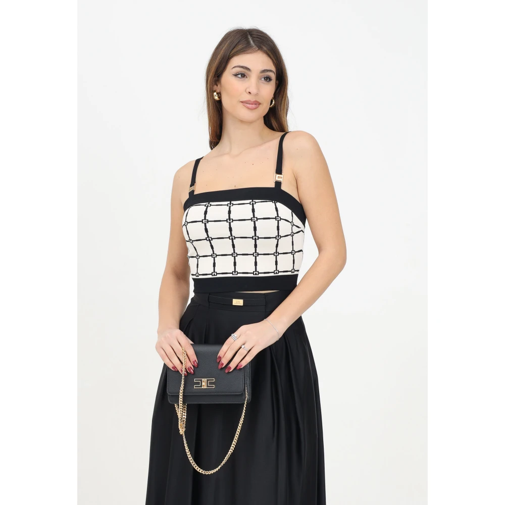 Elisabetta Franchi Witte Jacquard Bandeau Top met Gouden Metalen Logo Decoraties White Dames