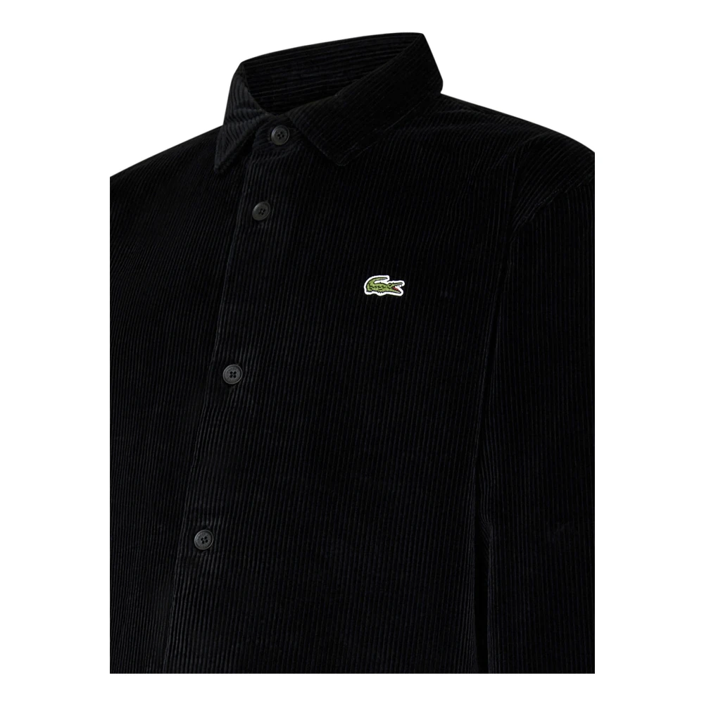 Lacoste Zwarte knoopshirt met krokodillenbadge Black Heren