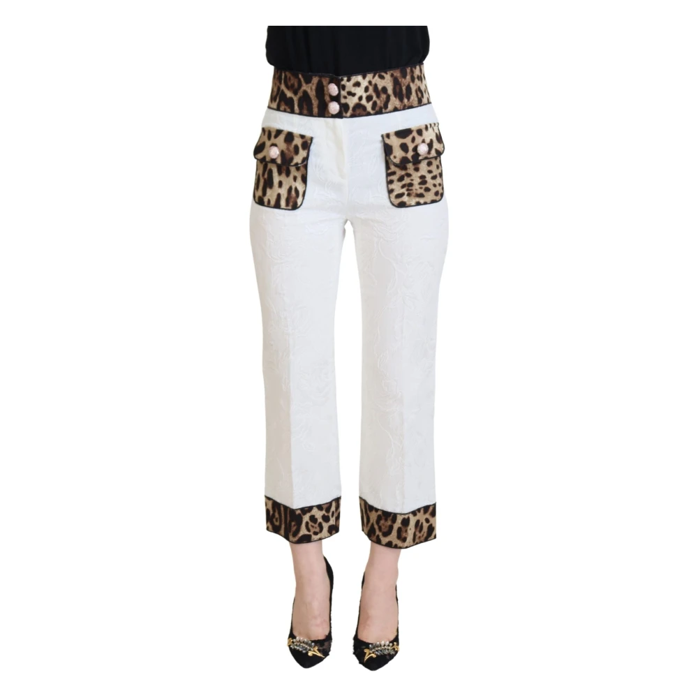 Dolce & Gabbana Women's White Leopard Print High Waist Pants