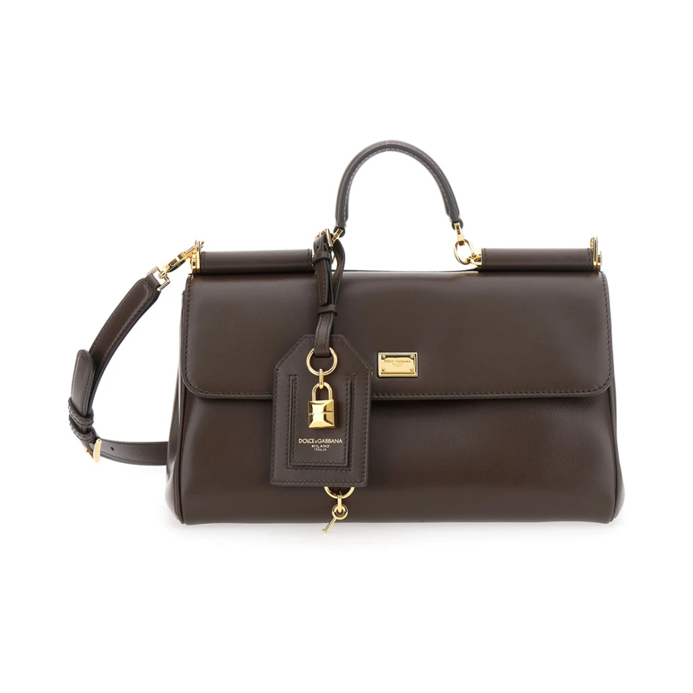 Dolce & Gabbana Brown Leather Handbag With Key Detail - Female - Handbags - Brown - One Size - Bags