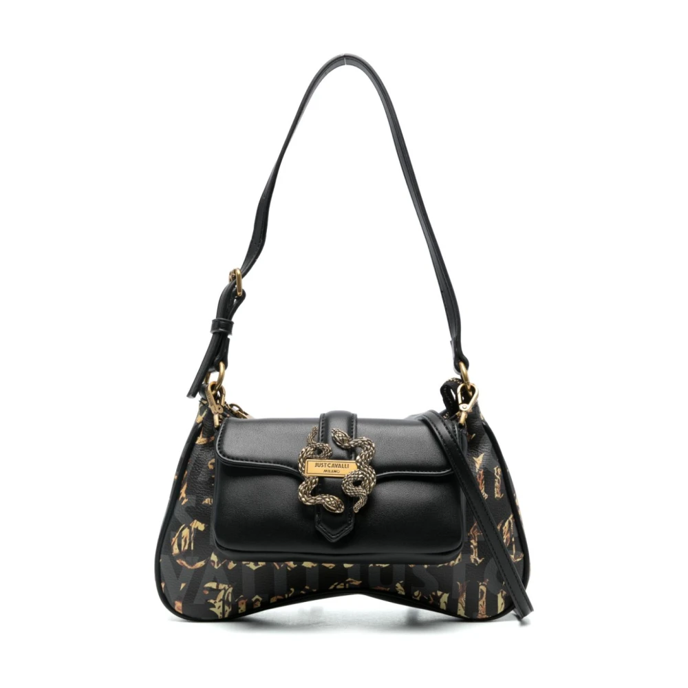 Just Cavalli Zwarte Schoudertas van Eco Leer Black Dames