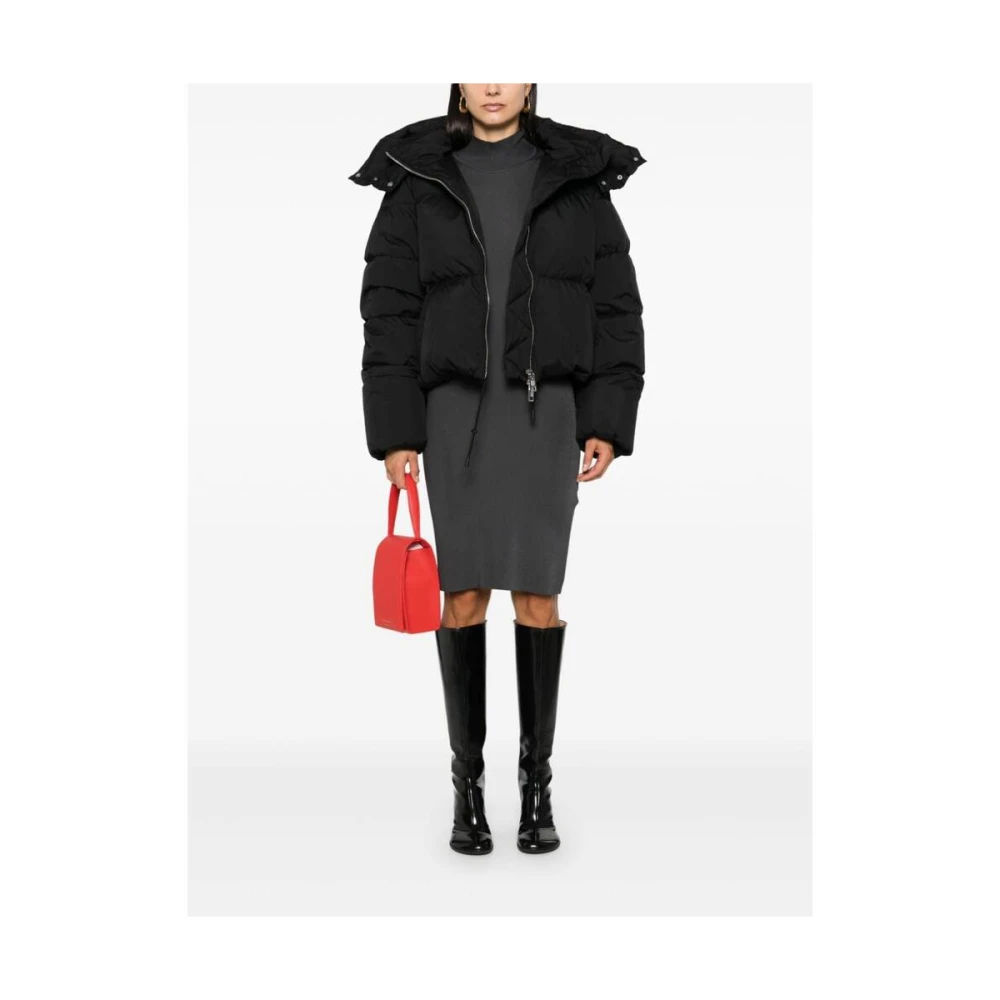 SPORTMAX Zwarte Gewatteerde Jas met Afneembare Capuchon Black Dames