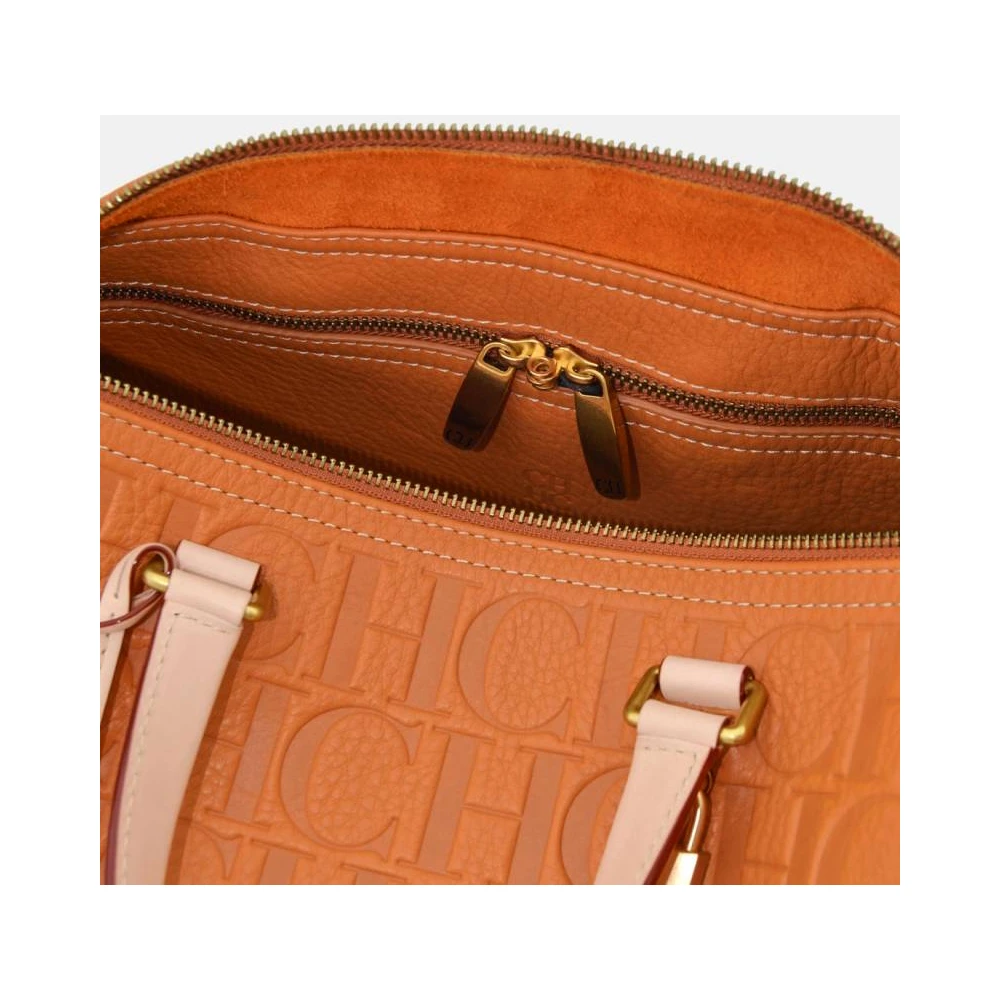 Carolina Herrera Vergrendelde Amber Leren Handtas Orange Dames
