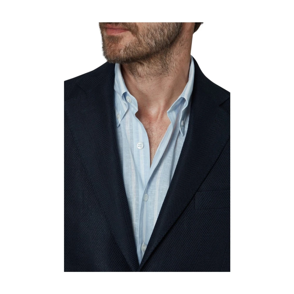 Oscar Jacobson Navy Herringbone Blazer Stijlvol Comfortabel Blue Heren