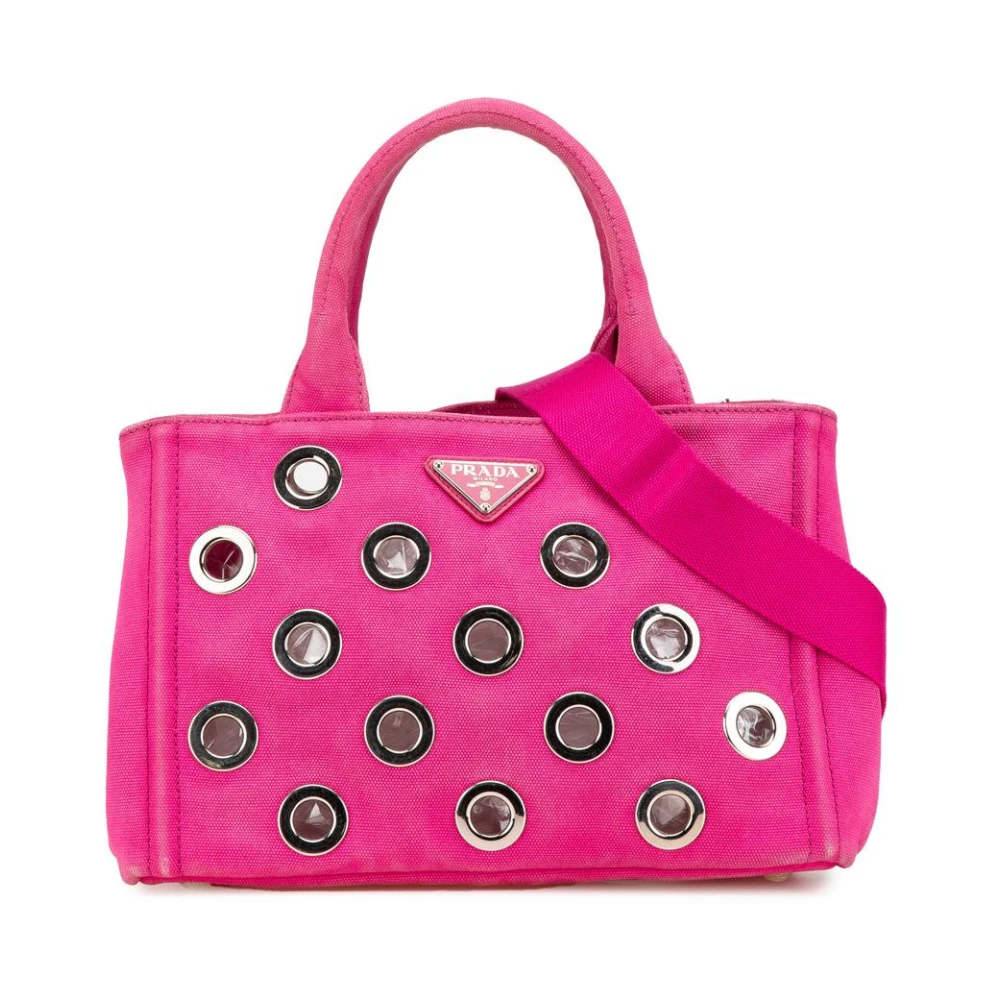 Prada Vintage Women's Pink Pre-Owned Small Canvas Canapa Grommet Satchel