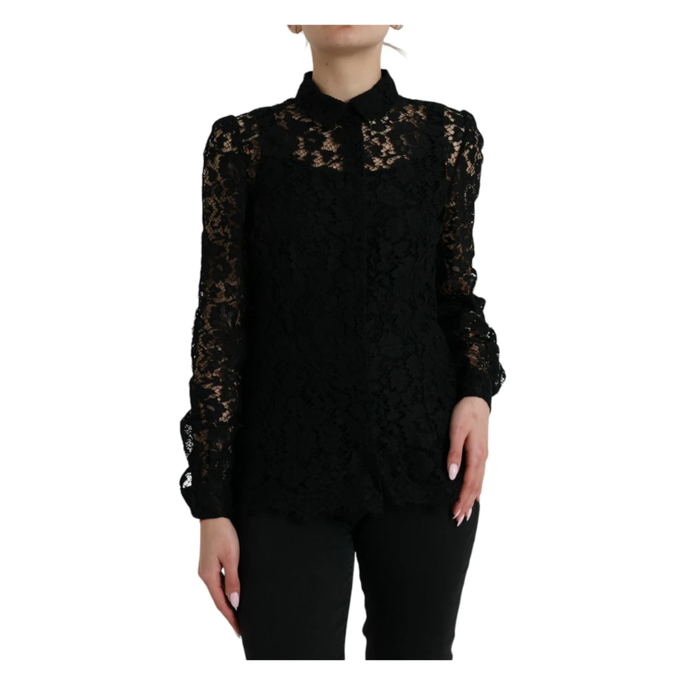 Dolce & Gabbana Women's Black Elegant Floral Lace Blouse Top
