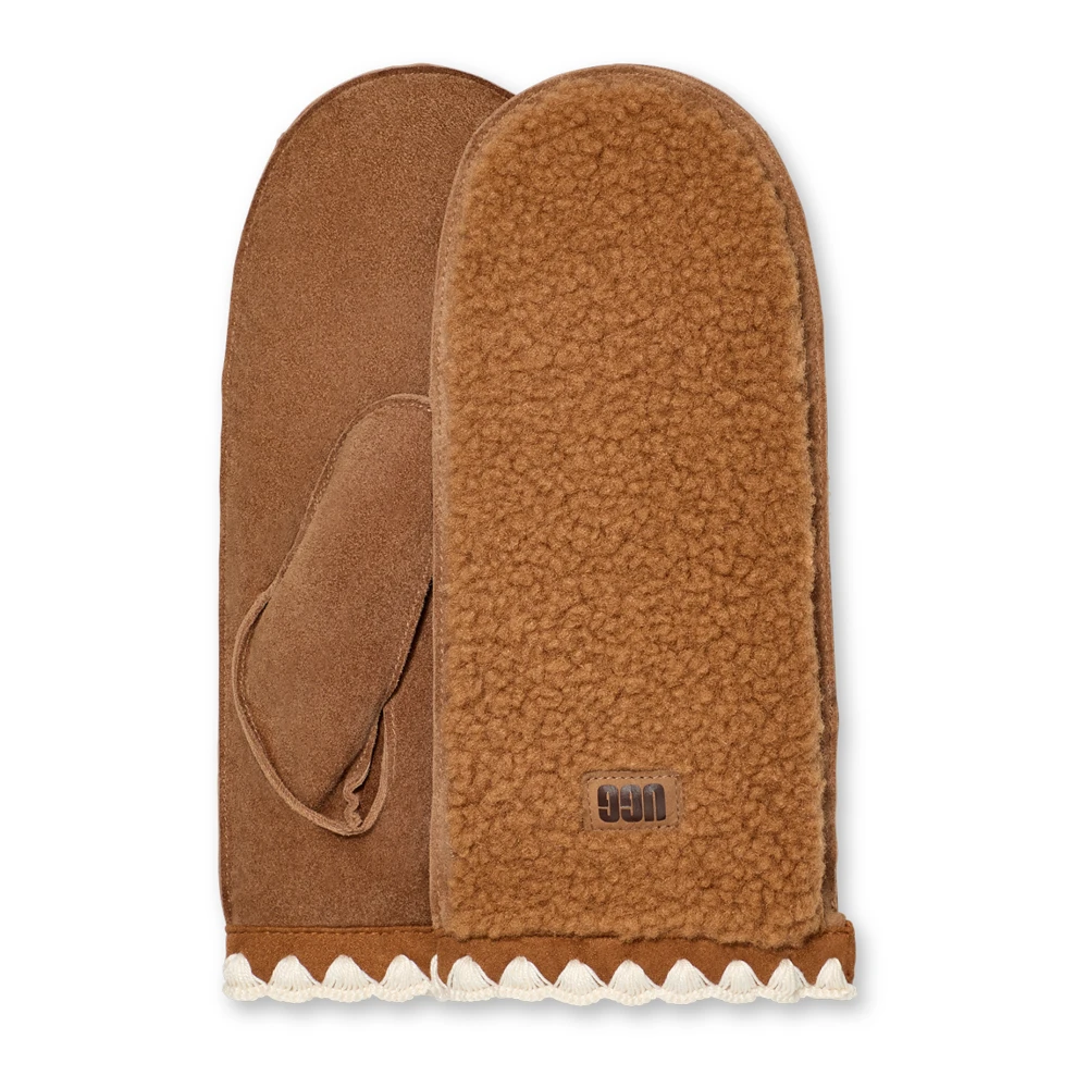 Ugg Women's Brown Gloves, L/Xl, Uggfluff Scalloped Mitten
