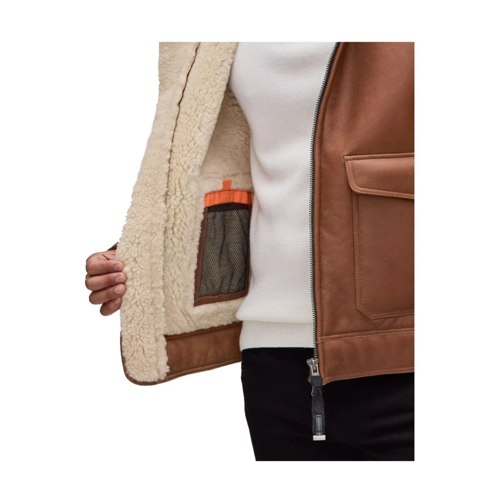 Parajumpers Bruine leren jas met schapenvacht Brown Heren