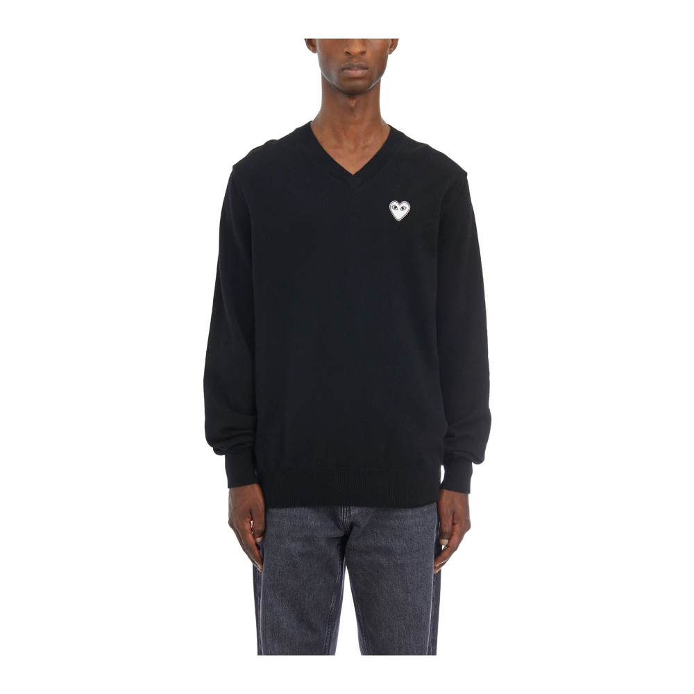 Comme des Garçons Play Wollen V-hals trui Black Heren