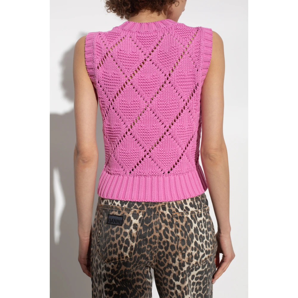 Ganni Vest met logo Pink Dames