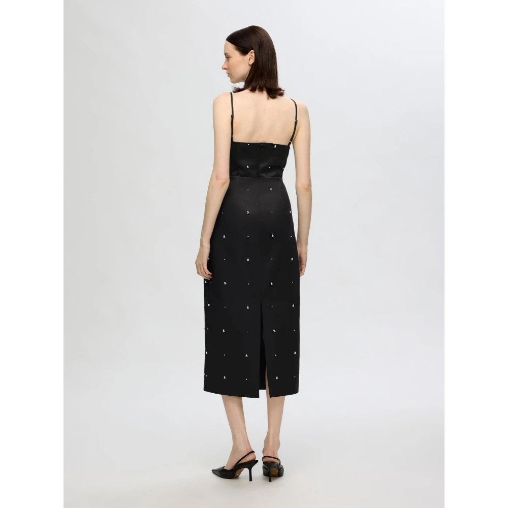 Selected Femme Satin Midi Jurk met Dunne Bandjes Black Dames