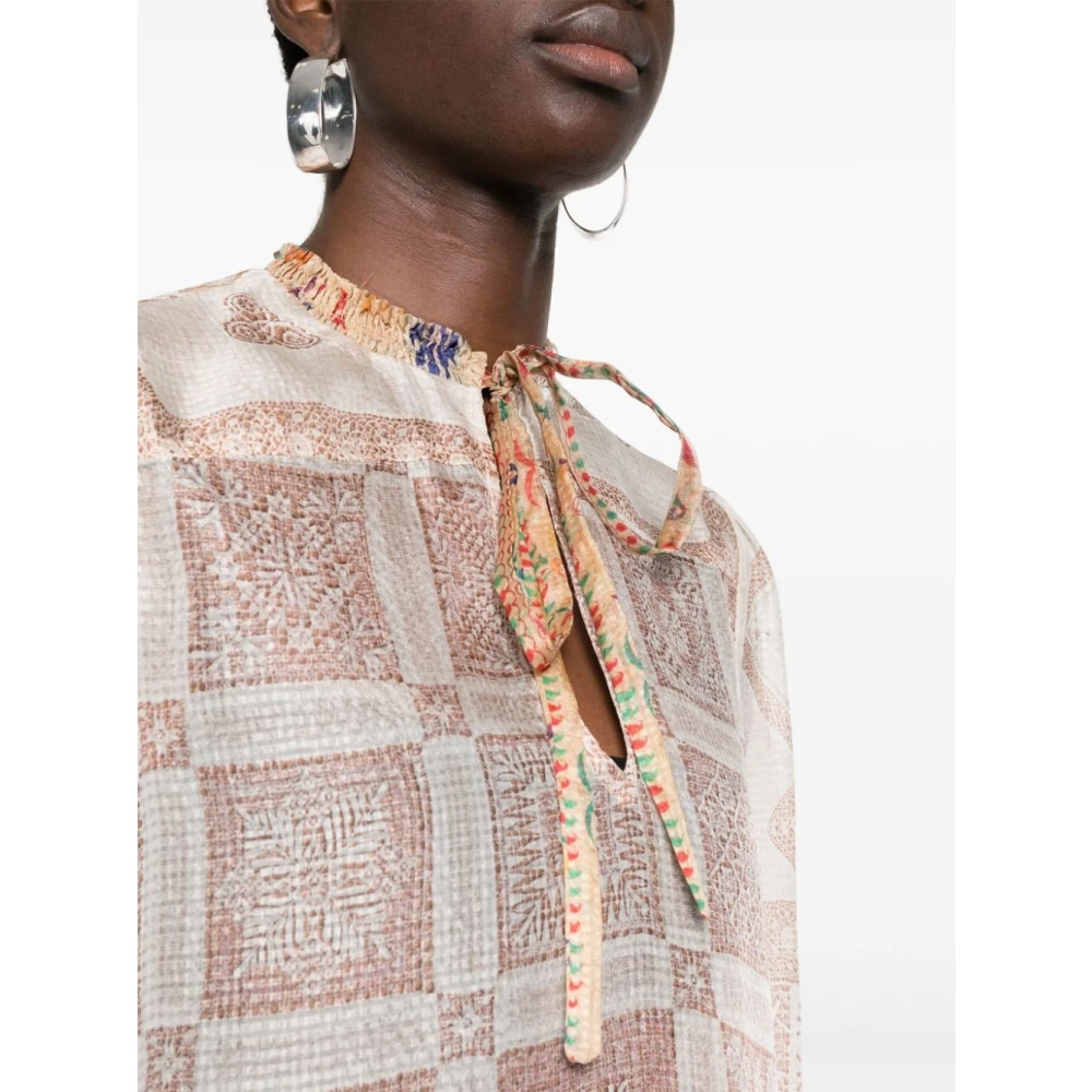 Pierre-Louis Mascia Gedrukte Zijden Shirt Beige Multicolor Dames